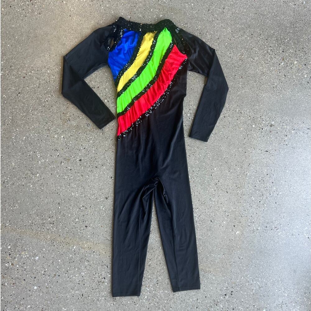 80s Multicolor Block Print Sequin Unitard Jumpsuit - image 2